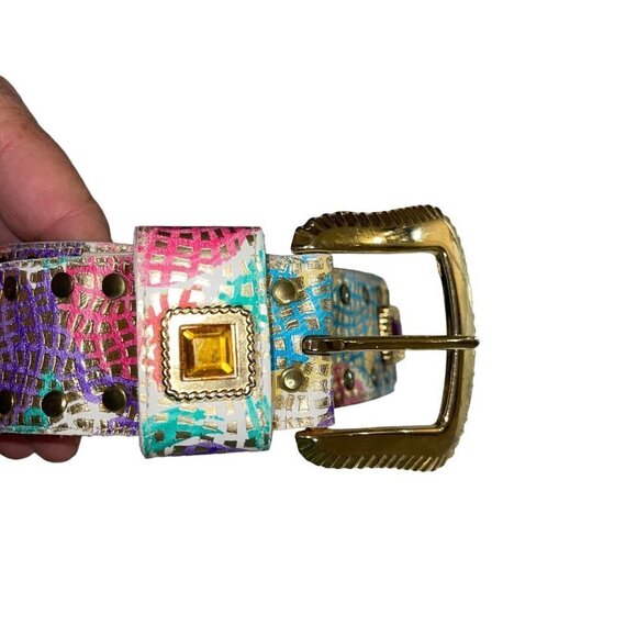 Vintage Womens Belt Size Large Multicolor Metallic Leather Rhinestone main image 9